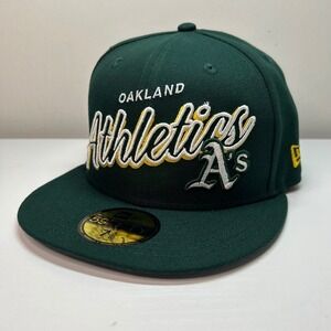 New Era Oakland Athletics Fitted Hat Size 7 3/8 Green Script 50th 59Fifty NEW‎